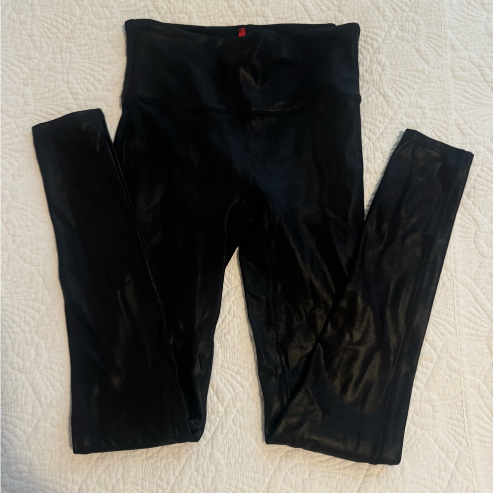 Faux black spanx leather leggings